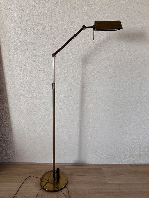 Vintage brass banker's floor lamp