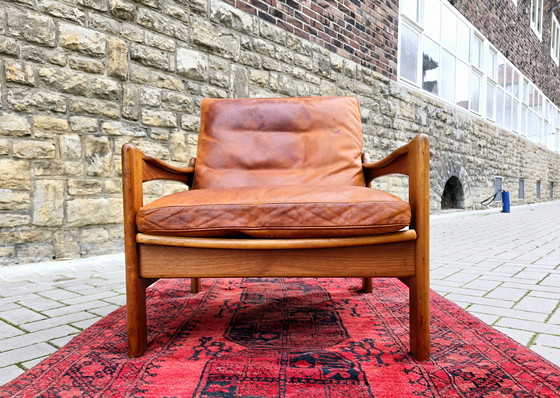 Image 1 of Poltrona vintage in pelle stile anni '60-'70, metà secolo.