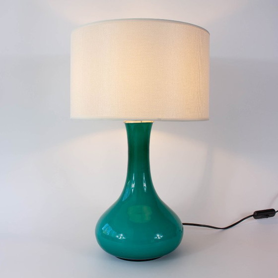 Image 1 of Vintage 1960s Portuguese Turquoise Opaline Glass Table Lamp