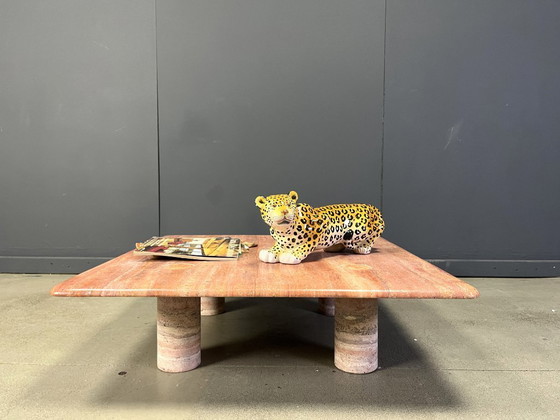 Image 1 of Angelo Mangiarotti red travertine Coffee Table for Up&Up, Italy