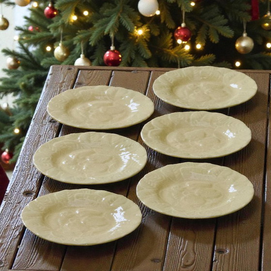 Image 1 of Vintage strawberry-patterned earthenware plates signed Genevieve Lethu