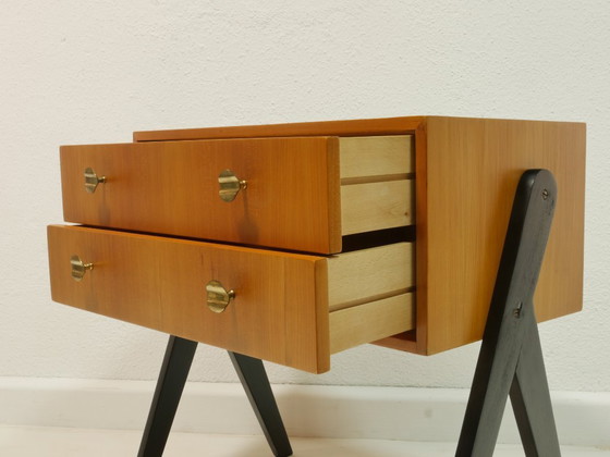 Image 1 of Meuble d'entrée vintage des années 1960, commode moderne du milieu du siècle, placage en érable, buffet à 2 tiroirs