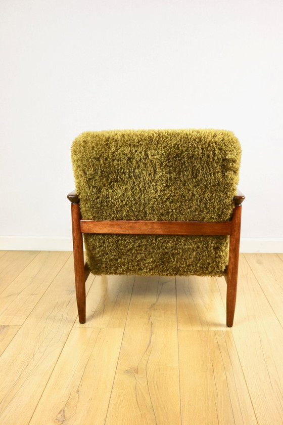 Image 1 of GFM-142 armchair designed by Edmund Homa from the 70s, ginger - high pile khaki / olive - 2 pieces available
