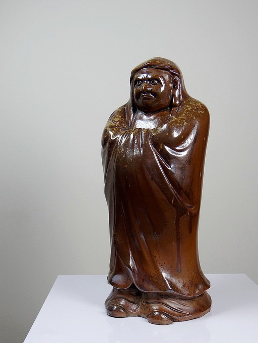 Daruma beeldje/Okimono Steengoed/Keramiek Bizen Japan 20e eeuw