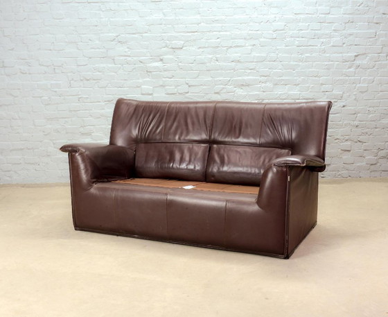 Image 1 of Afra and Tobia Scarpa Design Mid-Century Italian Design Chocolate Brown Leather Two Seat Sofa, Model Lauriana for B&B Italia.