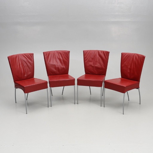 Set of four Spica chairs by Gijs Papavoine for Montis, in red leather with chromed metal frames, contemporary design