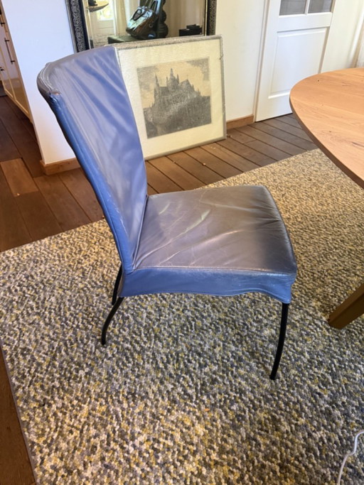 Set aus 4 Esszimmerstühlen, mehrfarbiges Leder