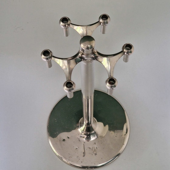 Image 1 of Large vintage STOFF Nagel candle stand - rare floor stand with 52 modular candlesticks, chrome plated, 1970s