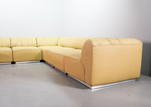 Distinguished Mid-Century Sandy Leather Domaine Modular Walter Knoll Sofa Designed by Bernd Münzebrock, 7 Elements. Germany, 70s