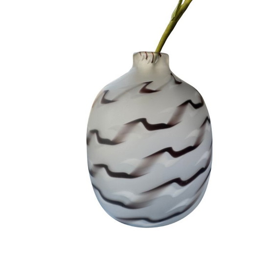 Image 1 of Heavy Art Deco vase in opal glass with etched wave motif - ca. 1930s