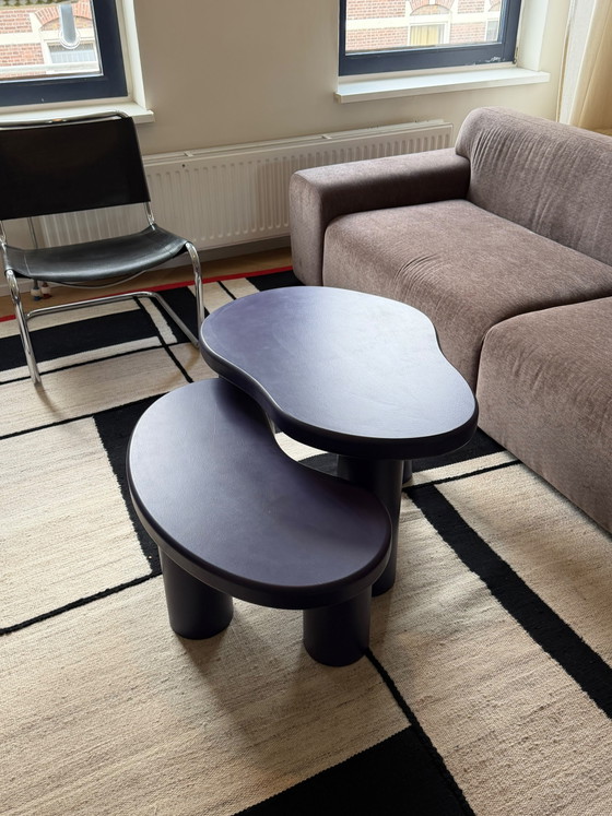 Set of 2 Japandi side tables, purple organic shape – Wood (photo 5 of 8)