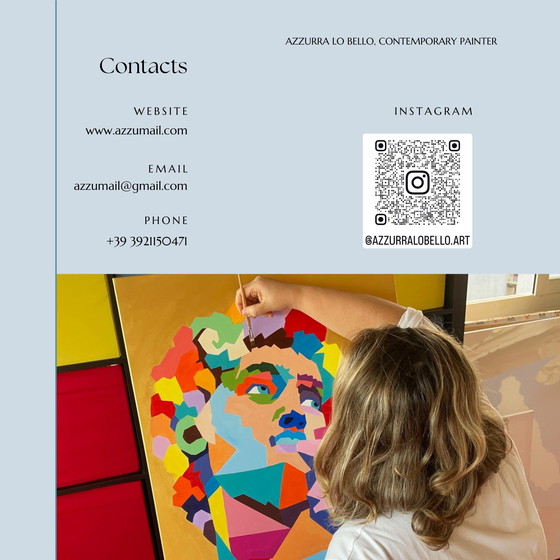 Image 1 of Azzurra Lo Bello - Frida Kahlo - Iconisch pop-geometrisch portret - Hedendaagse pop-art - Gemengde technieken op canvas