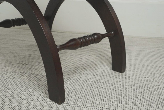Spanish Revival Leather Stool Woven Leather Footstool Vintage Spanish Colonial Ottoman Rustic Wood Accent (photo 13 of 19)