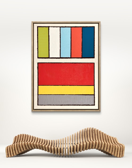 Image 1 of Shozo Hirai - Prachtig constructivistisch schilderij circa 1980