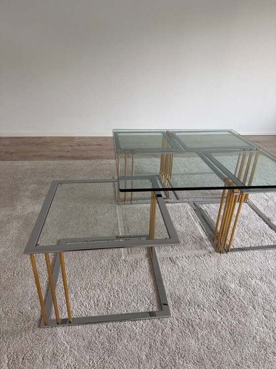 Maison Charles Coffee Table Set 5-piece 70s Chrome Brass – Glass (photo 5 of 6)