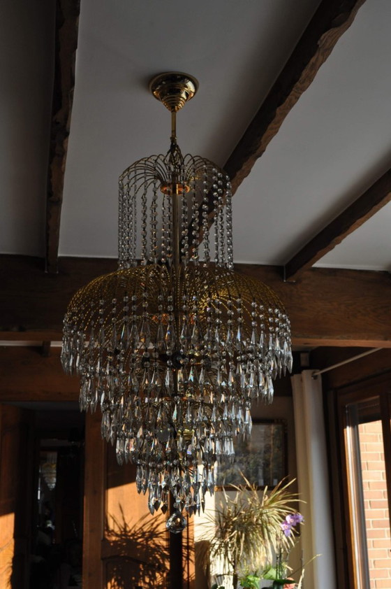 Image 1 of Lámpara de araña bañada en oro fino de 24 quilates y cristal (Año 1990)