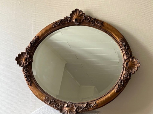 Antieke Ovale Spiegel Met Rijk Gesneden Houten Lijst – Wood
