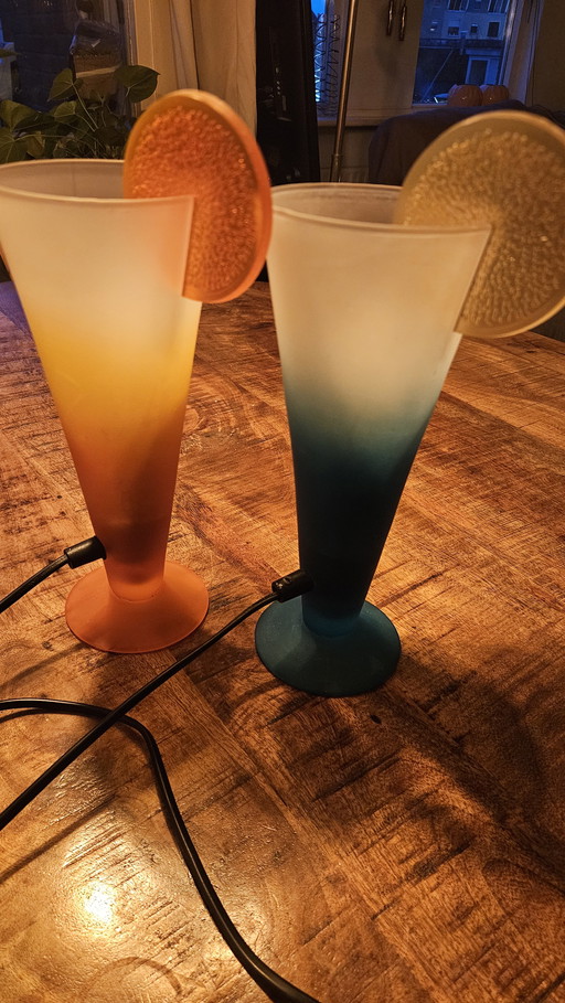 Title: Set of Vintage Table Lamps 90s – Matte Glass with Color Gradient