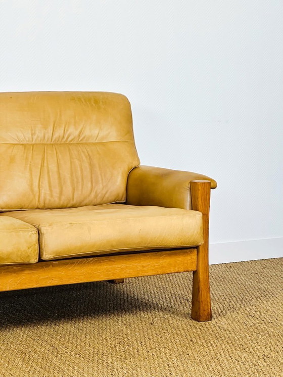 Image 1 of Ensemble de salon complet en cuir naturel et chêne, 1960, Set de 3