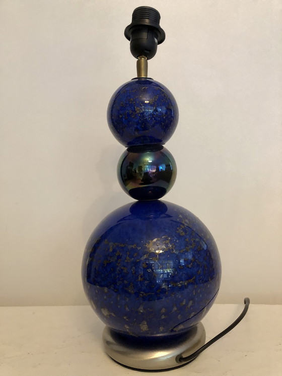 Image 1 of Vintage Blue Gold Blown Glass Table Lamp 1980s/1990s