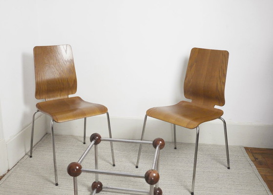 Image 1 of Chaises IKEA Gilbert en teck vintage, ensemble de 6 chaises de salle à manger empilables en contreplaqué de teck, style scandina