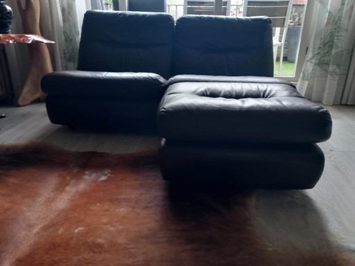 Set di divani vintage in pelle marrone scuro Roset France