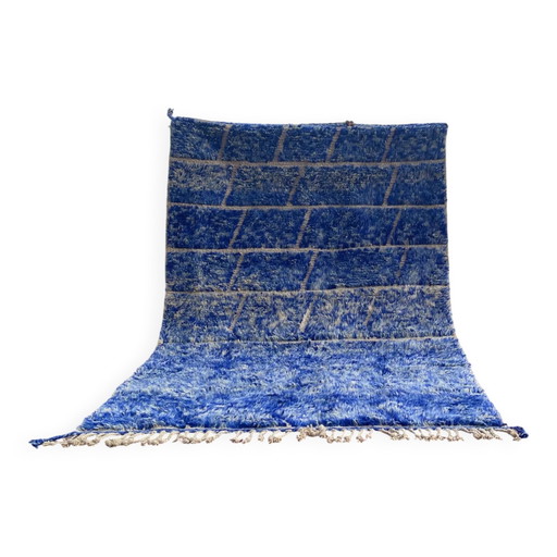 Tapis berbère marocain bleu roi 250x150 cm – motif géométrique – fait main