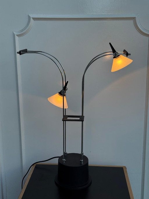 Lampe de table postmoderne de Fuder, Allemagne, années 1980 – tafellampen, Glass, Metal