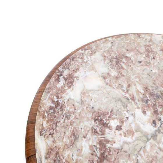 Round Vintage Walnut Marble Coffee Table 1950s – Wood (photo 4 of 6)