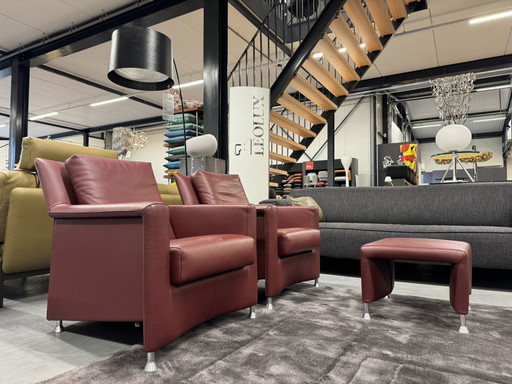 2 Leolux Paian fauteuils rood leer 