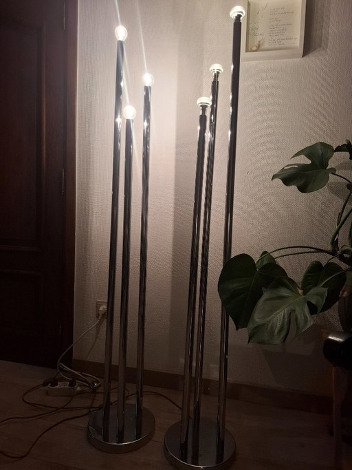 Set of 2 Vintage Space Age 'Organ Pipe' Floor Lamps - Chrome - 1970s (Aro Leuchte / Reggiani Style) (photo 2 of 6)