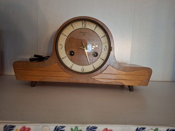 Bazuin Orologio da camino antico in legno con pendolo e chiave di carica, Vetro, Marrone (foto 3 di 5)