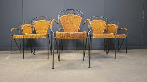 Chaises en osier attribuées à Frederick Weinberg, années 1960, ensemble de 6