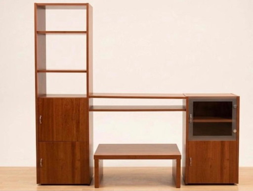 Combinaison élégante de meuble mural modulaire et de bureau – Placage bois chaleureux