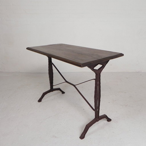 Bistro Table with Oak Top on Cast Iron Frame, 1930s