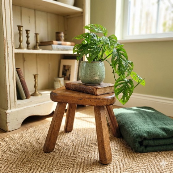 Image 1 of Milking Stool, Brutalist Shepherd in Solid Wood