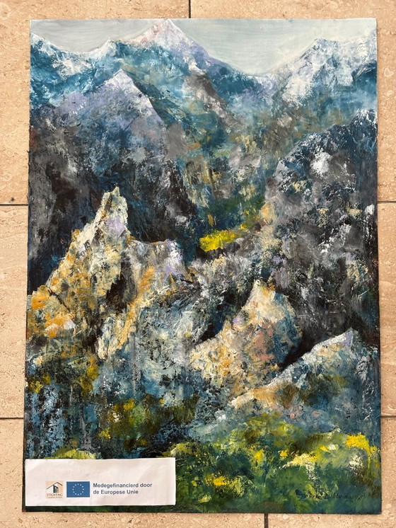 Image 1 of 10x landschappen, acryl op papier, niet ingelijst