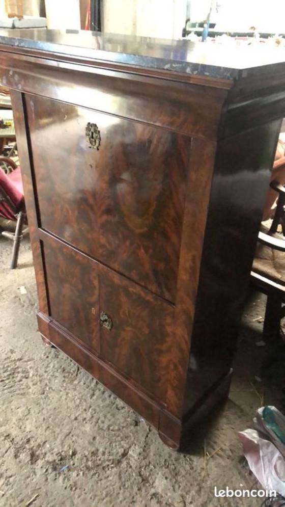 Secretary desk, Charles X period, flamed mahogany – Filing cabinets, Wood (photo 4 of 8)