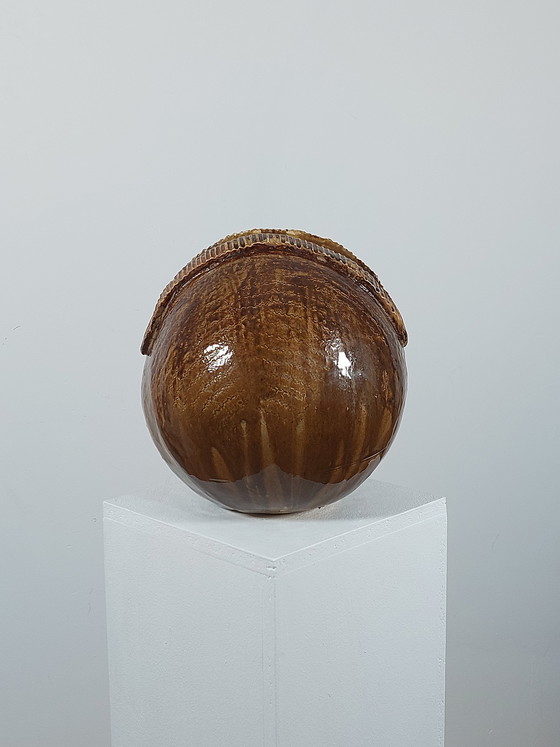 Image 1 of Vintage French brutalist ceramic spherical vase, unique piece