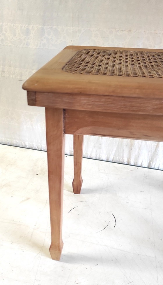 Image 1 of Side table in solid wood and caning - mid-20th century