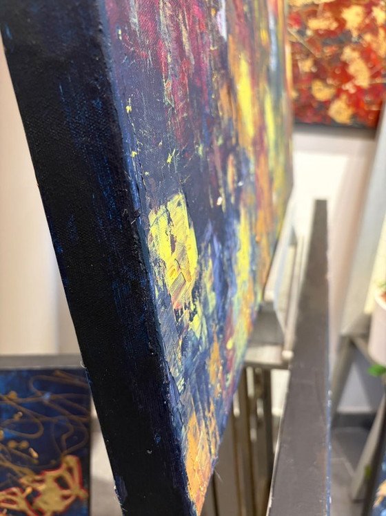 Pintura abstracta con hojas de otoño, Pinturas y dibujos, Lienzo, Otro, Amarillo (foto 4 de 5)