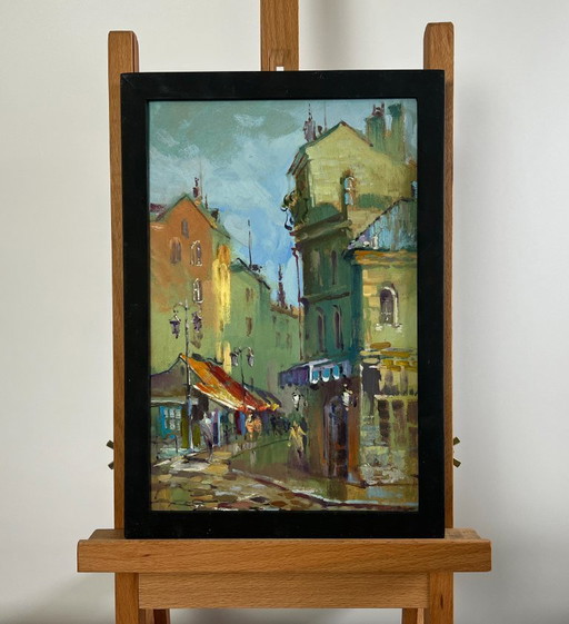 Original Oil Painting Old City Landscape Shadows of Old Venice
