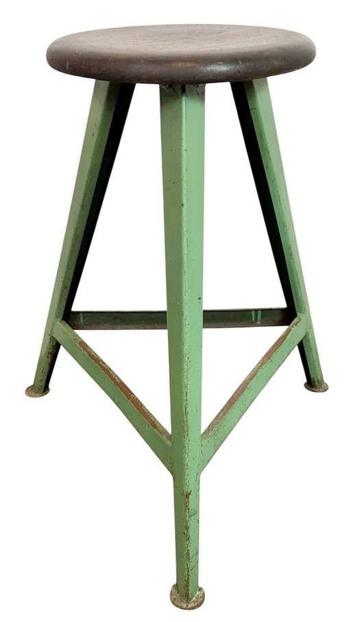 Taburete de taller industrial verde, años 60