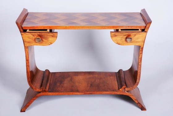 Restored Art Deco Side Table, Walnut, Revived Polish, France, 1920s – Metal, Wood (photo 14 of 15)