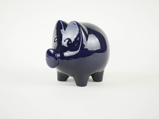 Image 1 of Marineblaues Sparschwein, deutsches Design, 1970er Jahre, hergestellt in Westdeutschland