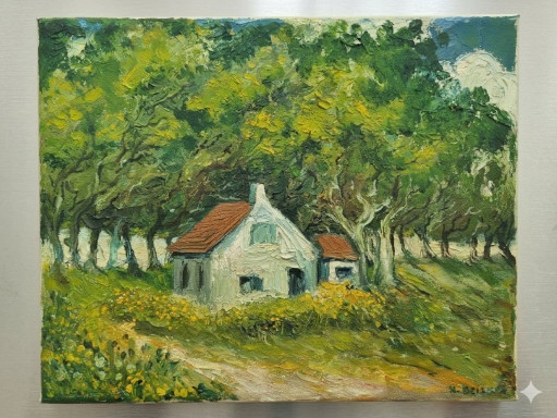 Oil painting on canvas “Dream House”, 1977 – Dr. Heinz Beisker (1908–1991) – Düsseldorf School
