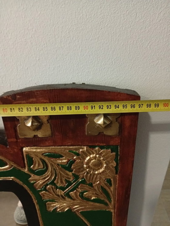 Image 1 of Spectaculaire en ongewone originele pre-art-decospiegel, gepolychromeerd en gedeeltelijk verguld met gesso