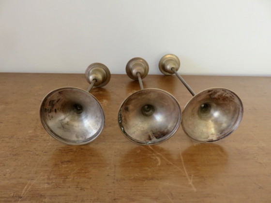 Image 1 of Série de 3 bougeoirs scandinaves, modernistes en laiton, années 60 70