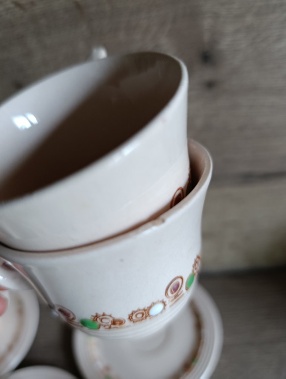 Image 1 of 6 Art Deco cups and saucers, 1930s, Betty model from Longwy - France