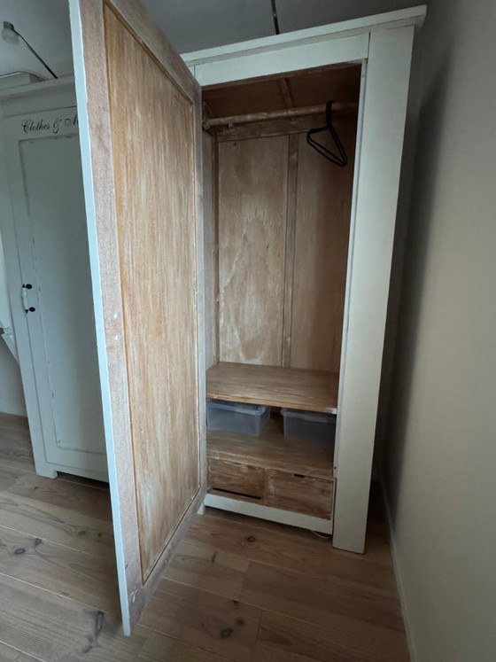 Image 1 of Set of 2 Handmade Teak Cabinets - Rustic - White